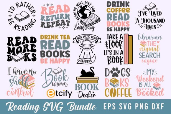 Download Reading SVG Bundle, Book Lovers Quotes - Premium Resources